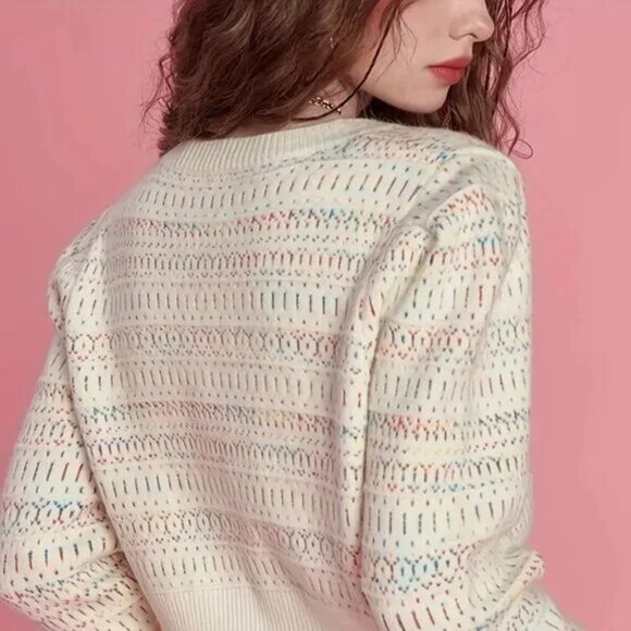 Cream Beige Love Heart Colorful Button Cardigan - Picture 3 of 5